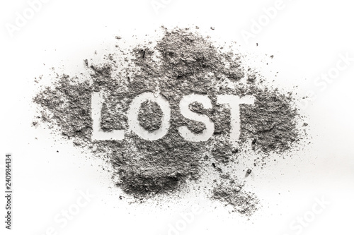 Lost word drawing in dust, ash, dirt