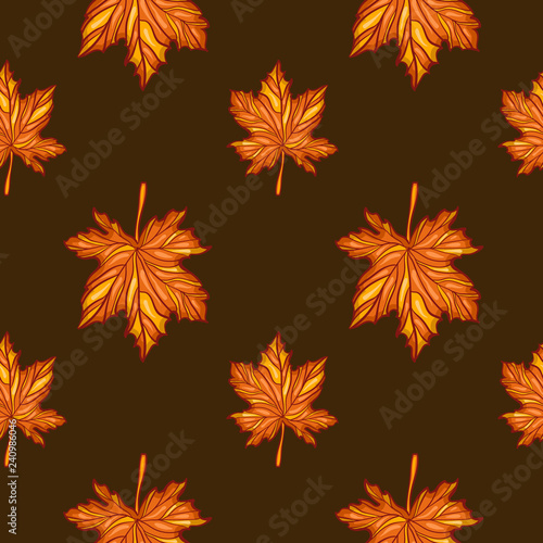 Orange maple tree leaf. Autumn seamless pattern.