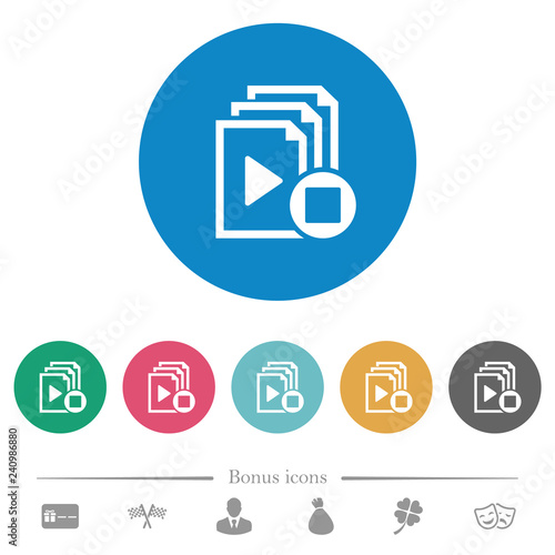 Stop playlist flat round icons
