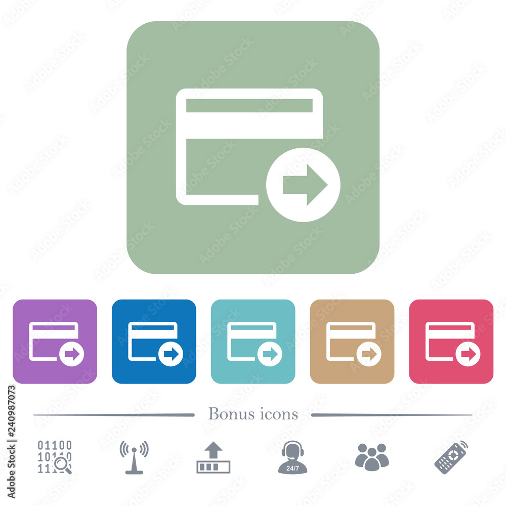 Send money with credit card flat icons on color rounded square backgrounds Send money with credit card flat icons on color rounded square backgrounds