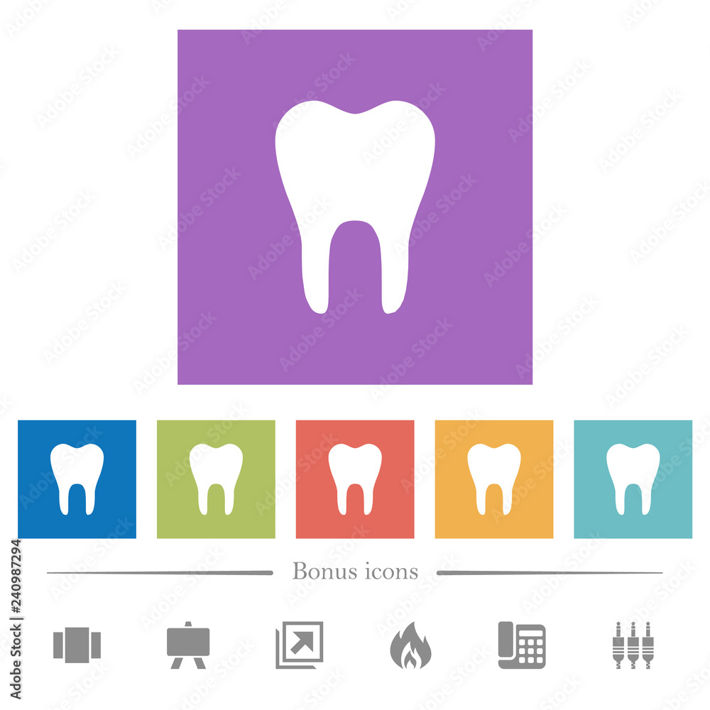 Single tooth flat white icons in square backgrounds Single tooth flat white icons in square backgrounds
