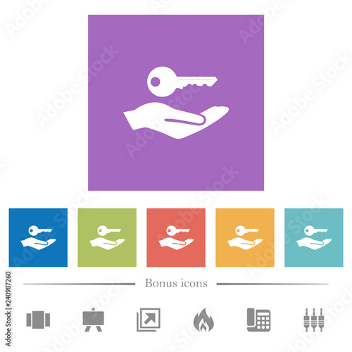 Security service flat white icons in square backgrounds