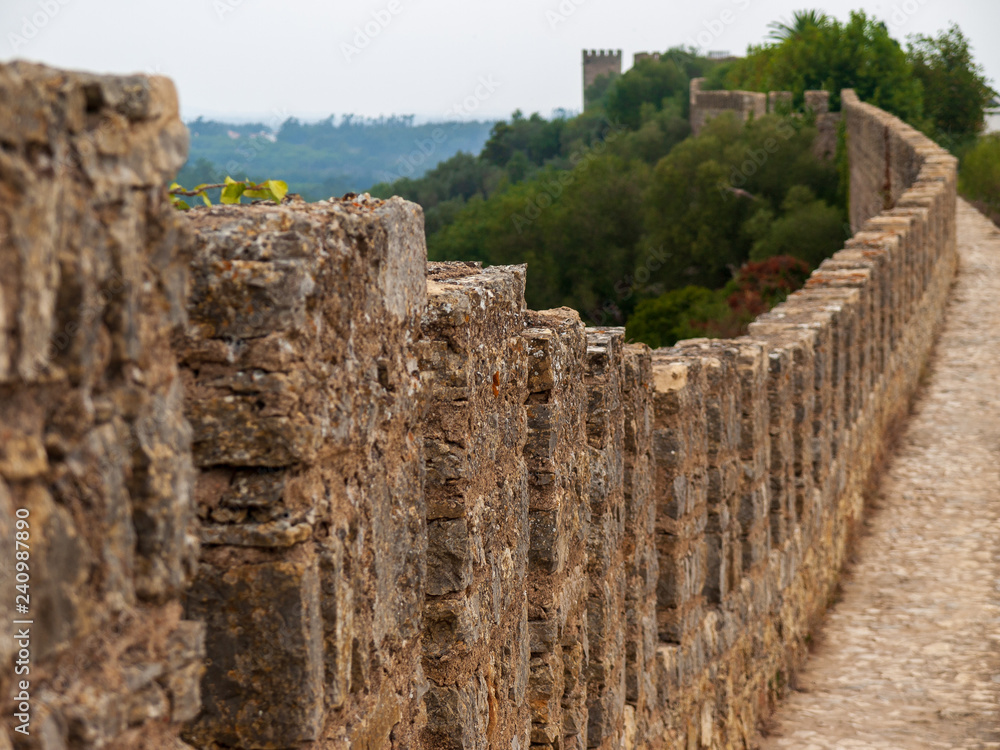 Fototapeta premium Blick entlang der Stadtmauer von Obidos