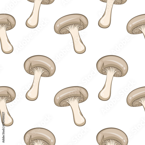 Seamless pattern of champignon. Vector illustration isolated on white background.