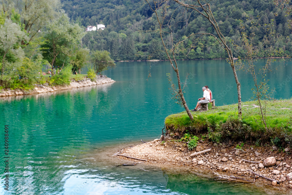 Obraz premium Barcis, Pordenone, Italy a beautiful mountain village on Lake Barcis.