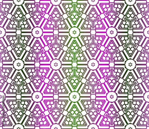Decorative Geometric Ornament. Vector illustration. Template for backgrpund, print. Green, purple color