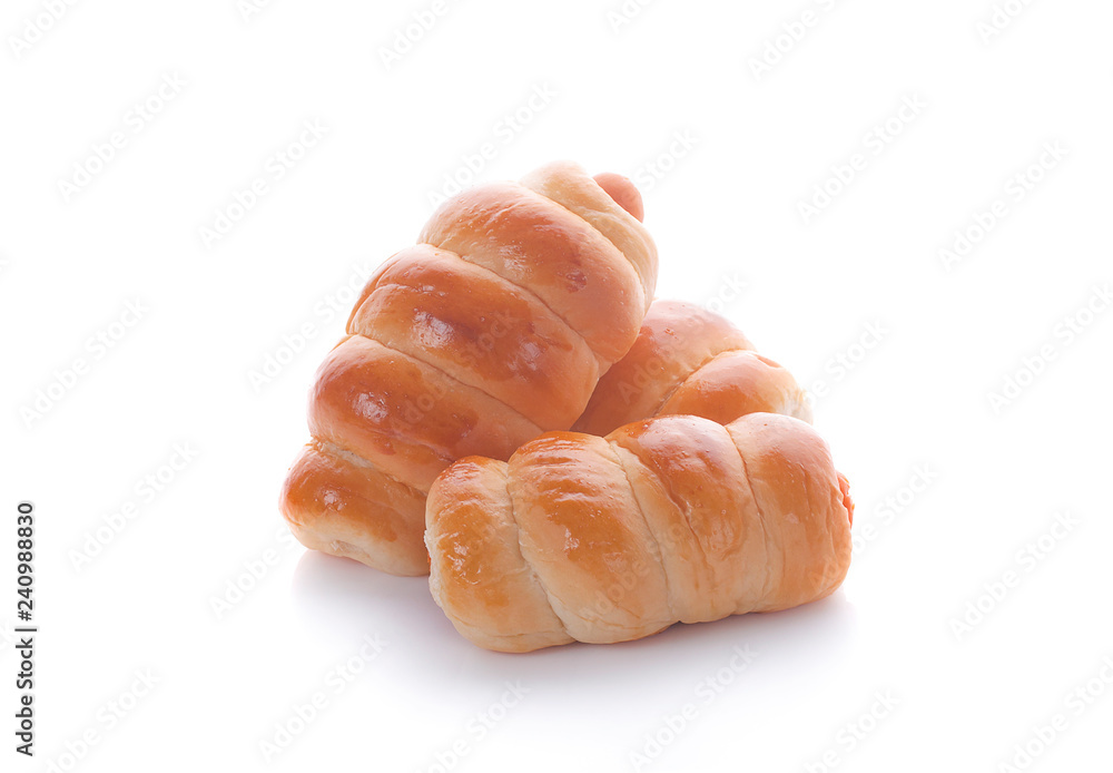 Sausage in dough .Isolated on white background Sausage in dough .Isolated on white background