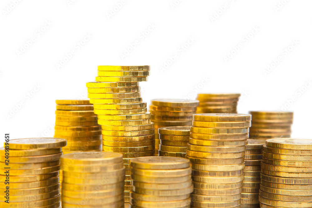 Gold coin stacks graph isolated on white Gold coin stacks graph isolated on white