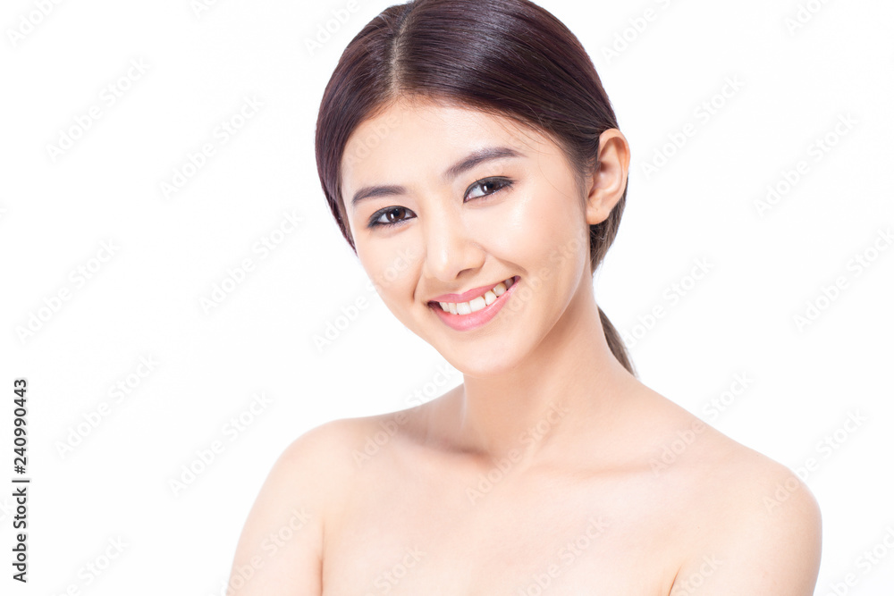 Beautiful Asian Woman Portrait. Beautiful Woman looking to camera. Korean Woman looking to camera with attractive smile. People with Youth and Skin Care Concept. isolated on white background. Beautiful Asian Woman Portrait. Beautiful Woman looking to camera. Korean Woman looking to camera with attractive smile. People with Youth and Skin Care Concept. isolated on white background.