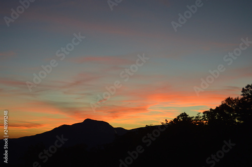 Sunset viewed from bald rock over table tock, south carolina