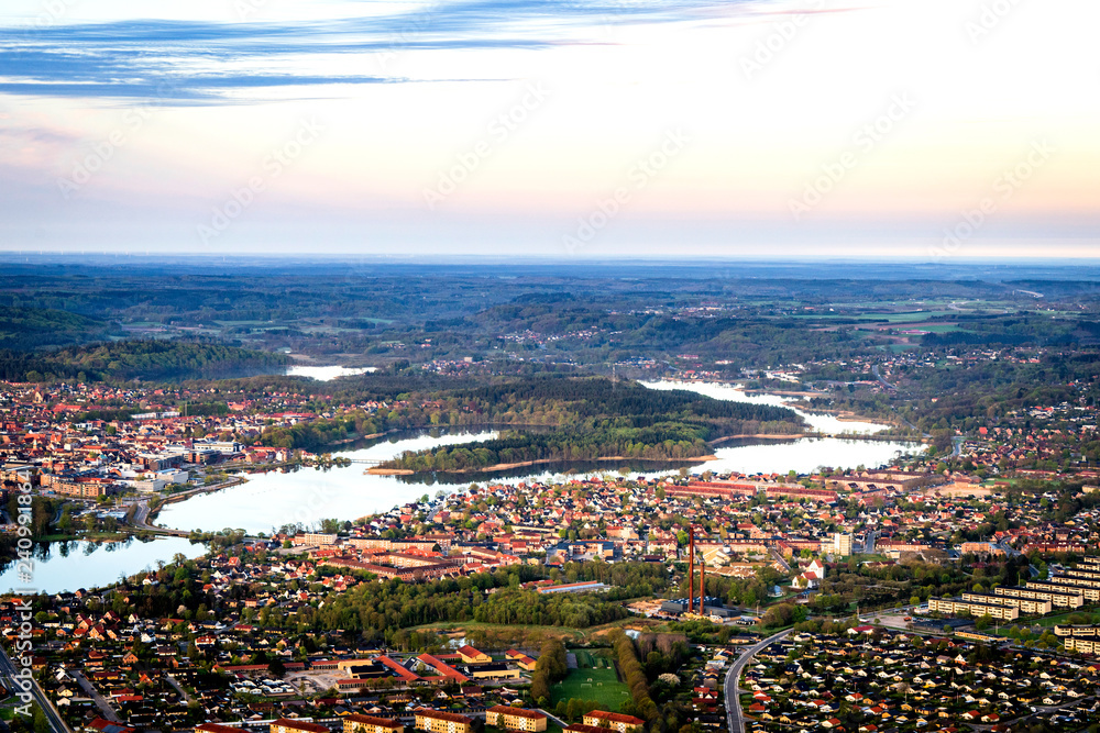 Silkeborg city in Denmark seen from above