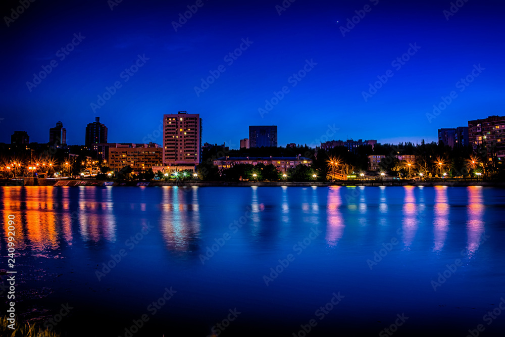Night view of the Kalmius river in Donetsk