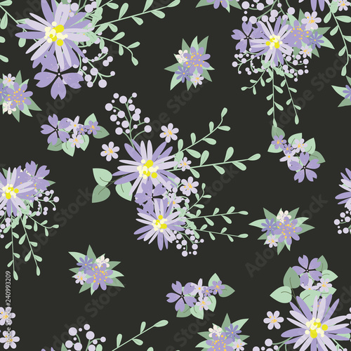 Vintage romantic trendy seamless pattern (tiling). Abstract flowers with soft colors for your design © Rasveta
