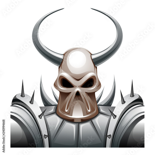 vector illustration of warrior in metal armor with horns