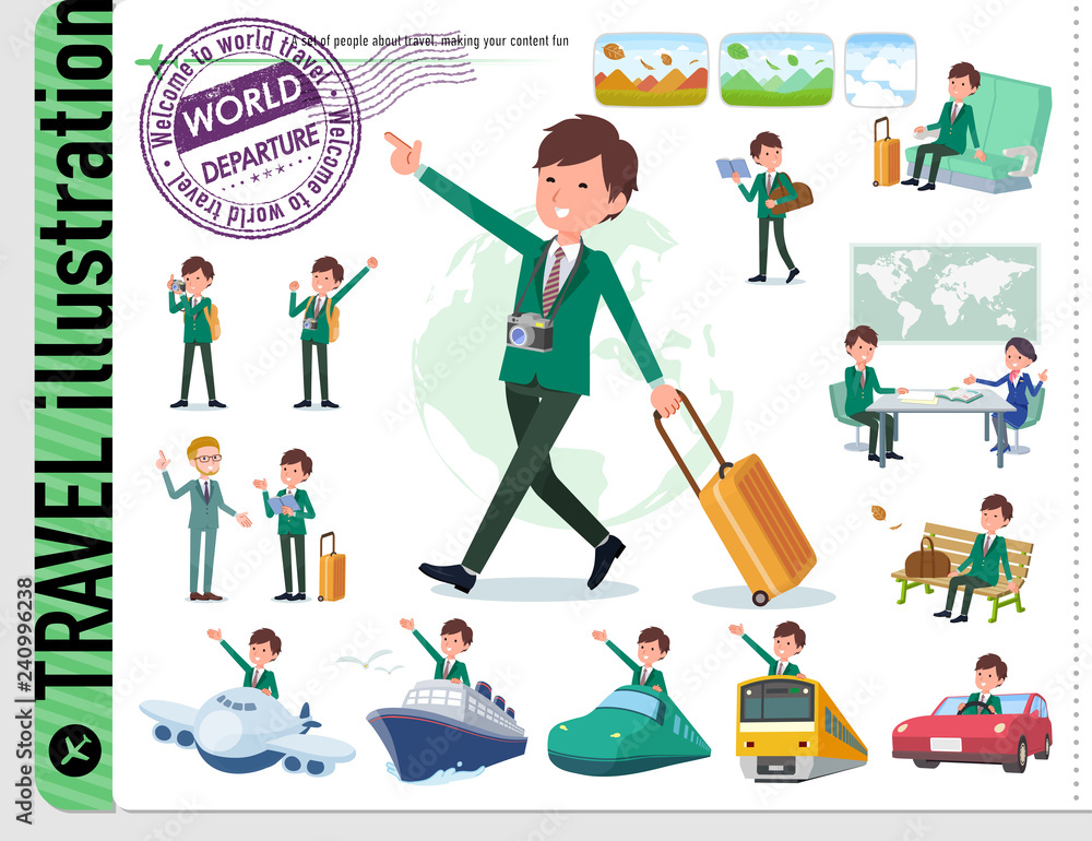 Fototapeta premium flat type school boy Green Blazer_travel