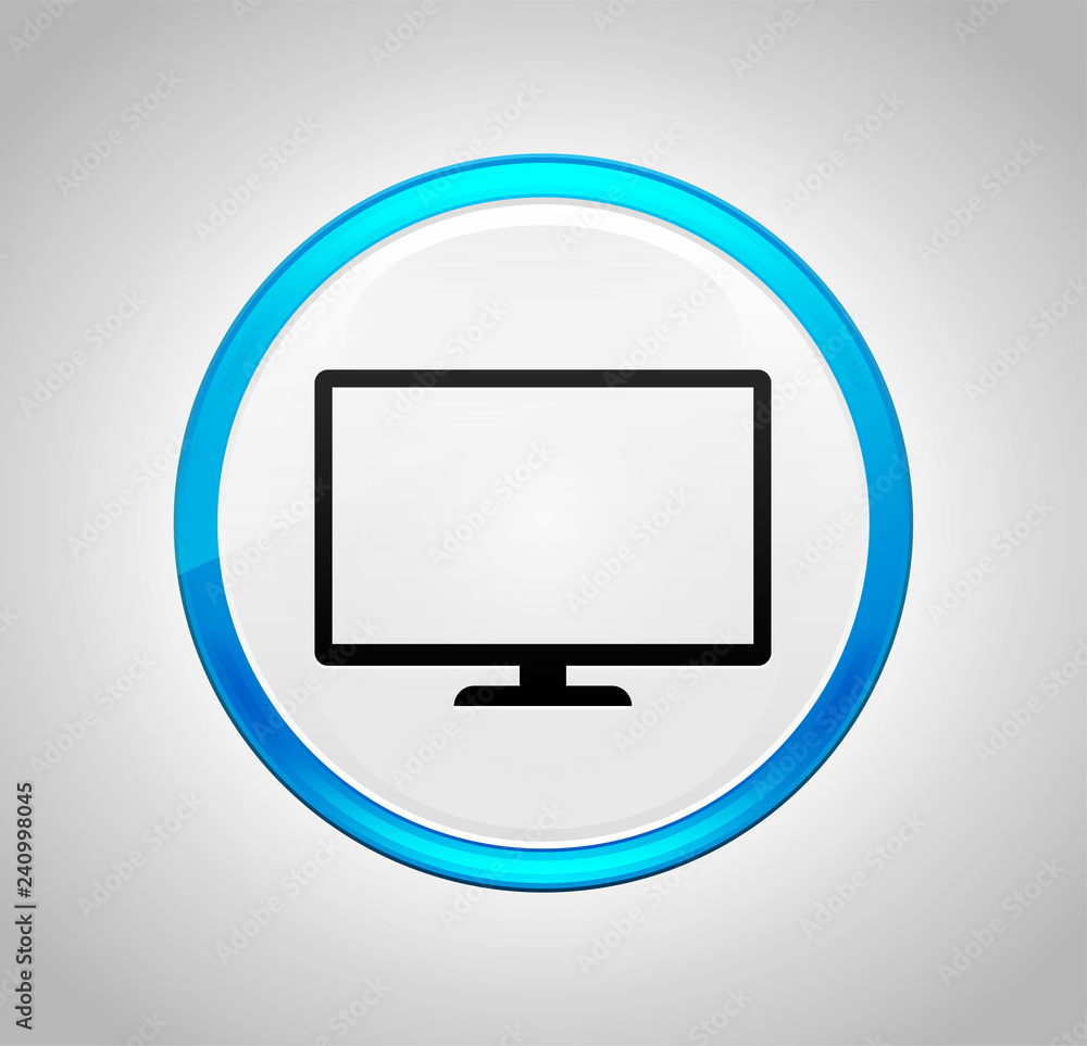 Monitor icon round blue push button Monitor icon round blue push button