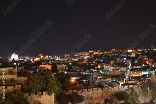 Damascus Gate entrance at Old City Jerusalem Palestine Israel at night with lights during Ramadan © graceenee