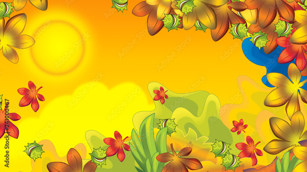 cartoon autumn nature background with space for text - illustration for children