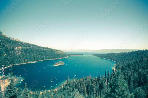 Emerald Bay Lake Tahoe California with a vintage tone effect