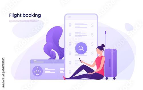 Flight tickets online booking concept. Vector illustration.