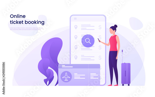 Flight tickets online booking concept. Vector illustration.