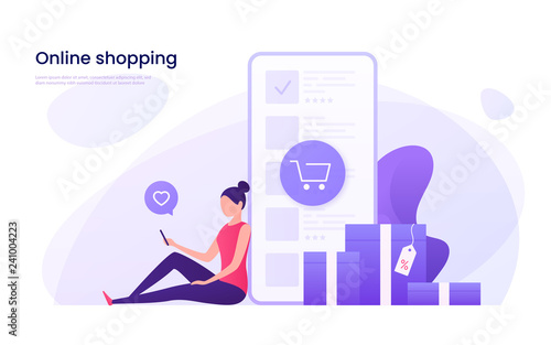 Online shopping, mobile marketing concept. Vector illustration.