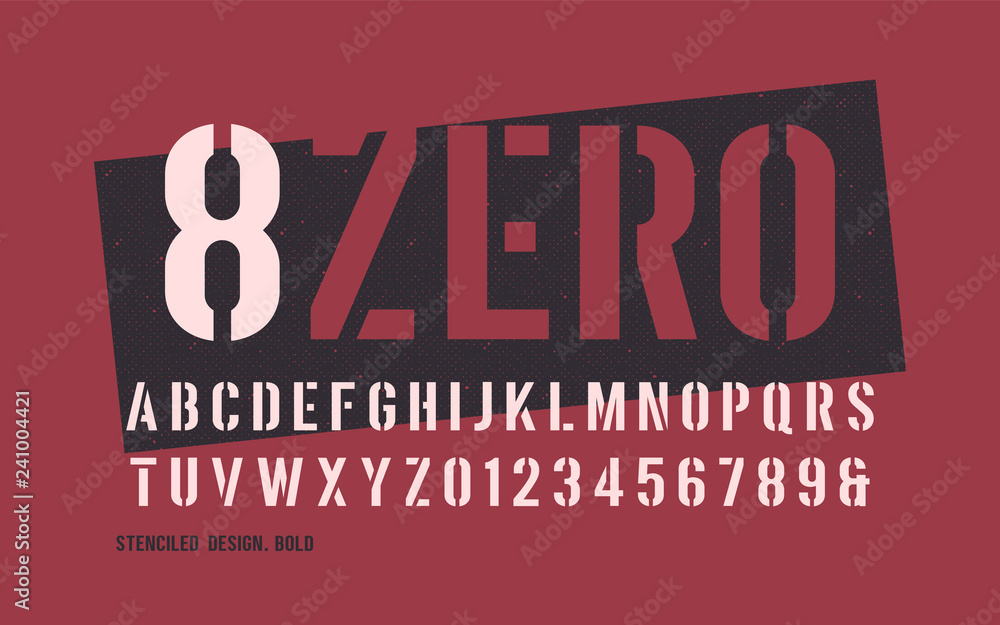 Fototapeta premium Stenciled bold weight decorative san serif. Vector illustration