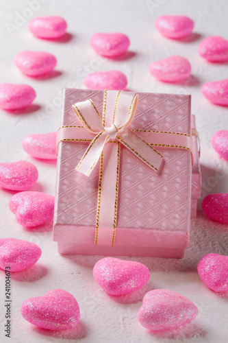 Pink heart and box. Valentine's Day.