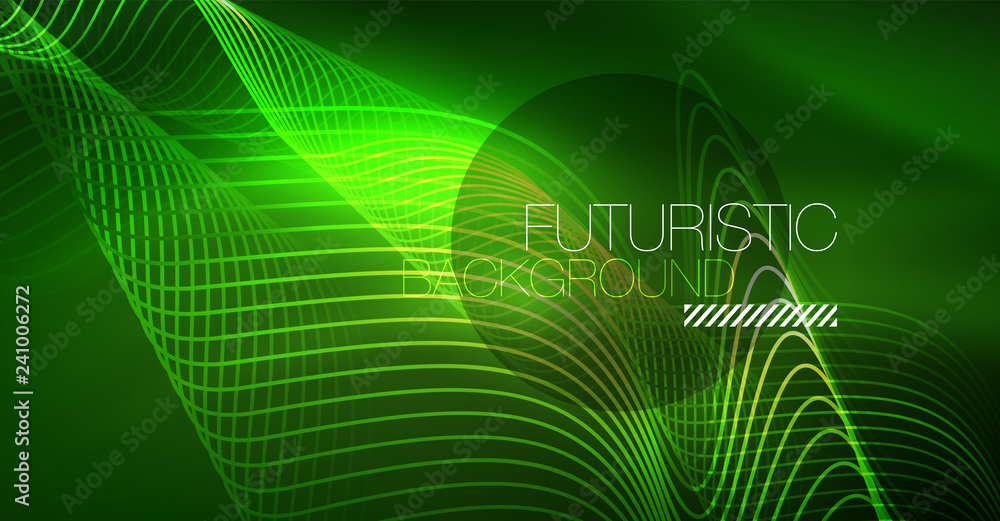 Abstract shiny glowinng color wave design element on dark background - science or technology concept Abstract shiny glowinng color wave design element on dark background - science or technology concept