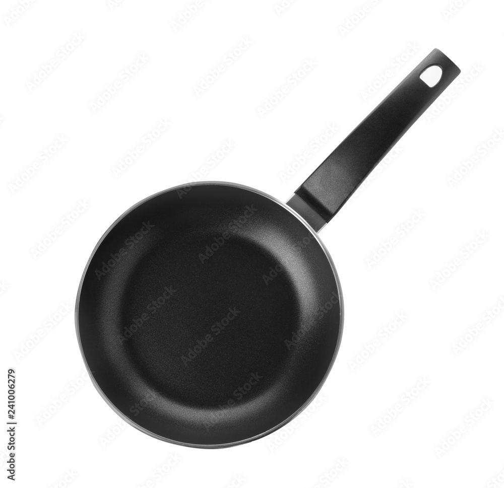Modern clean frying pan isolated on white, top view Modern clean frying pan isolated on white, top view