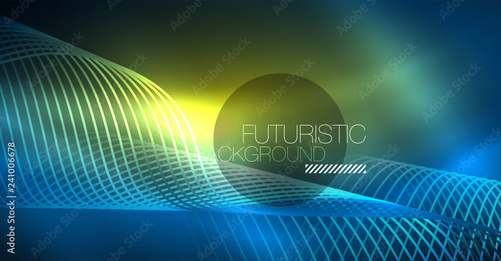 Glowing abstract wave on dark, shiny motion, Christmas and New Year magic space light. Techno abstract background Glowing abstract wave on dark, shiny motion, Christmas and New Year magic space light. Techno abstract background