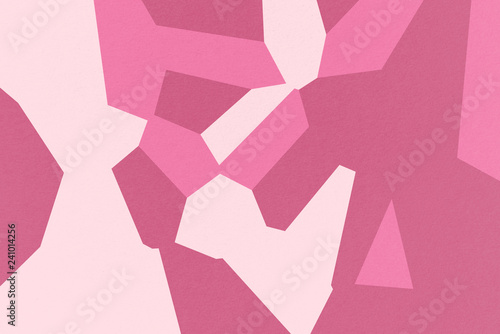 Cherry Red mosaic of abstract geometrical shapes with Vivid Burgundy, Cerise, Cherry Blossom Pink colors, watercolor paper texture