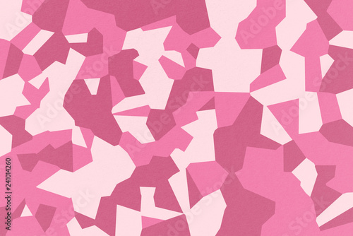 Cherry Red mosaic of abstract geometrical shapes with Vivid Burgundy, Cerise, Cherry Blossom Pink colors, watercolor paper texture