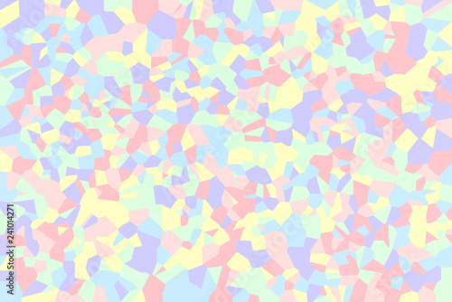 Rainbow Pastel mosaic of abstract geometrical shapes with Pastel Yellow, Maximum Blue Purple, Pale Cyan, Tulip, Melon, Magic Mint colors, watercolor paper texture