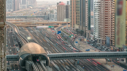 Photography Downtown Dubai towers in the evening timelapse