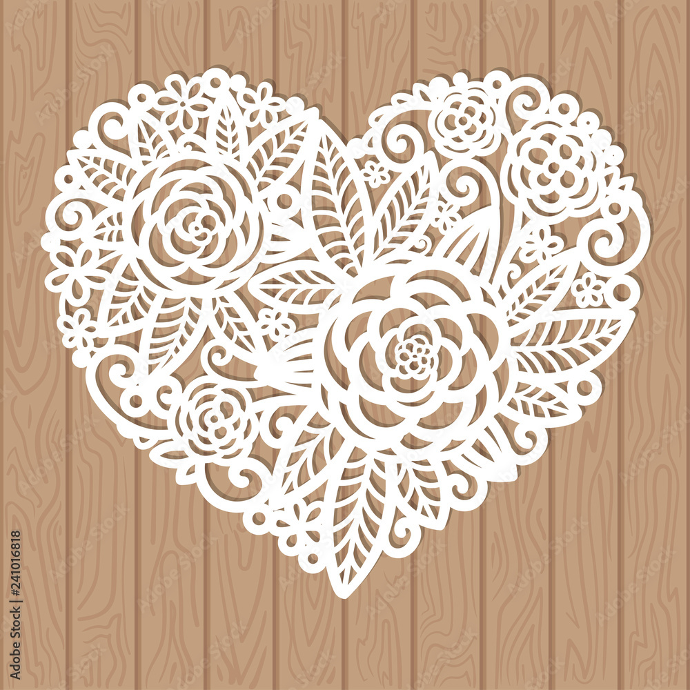 Openwork heart with flowers. Vector decorative element. Laser cutting ...