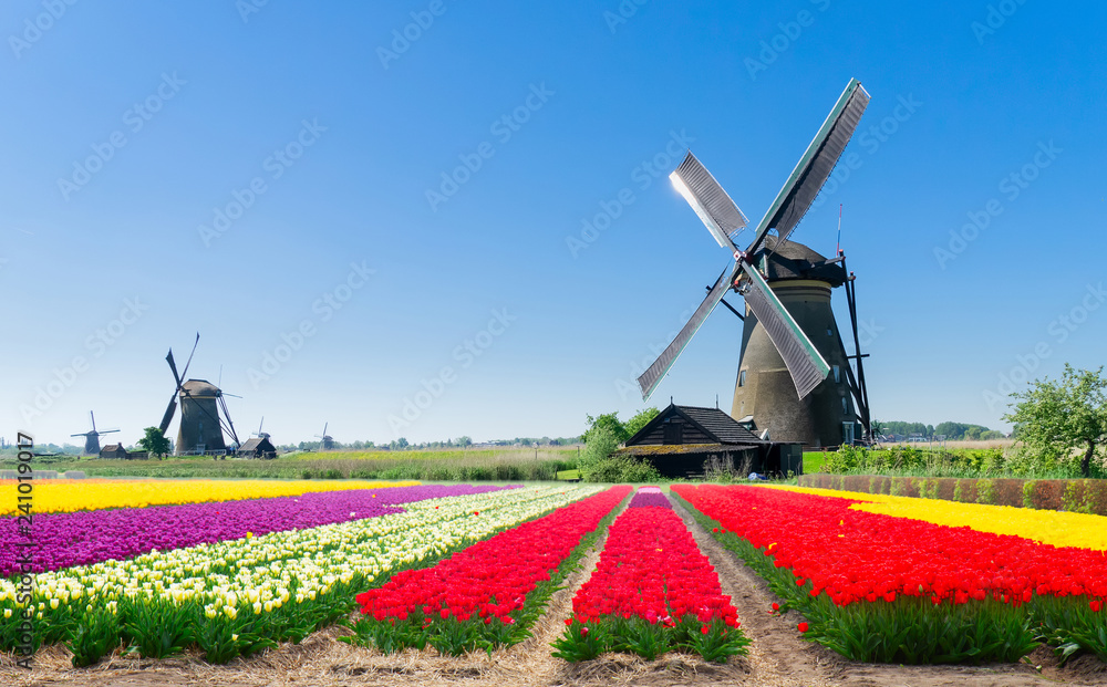 dutch windmill over river waters