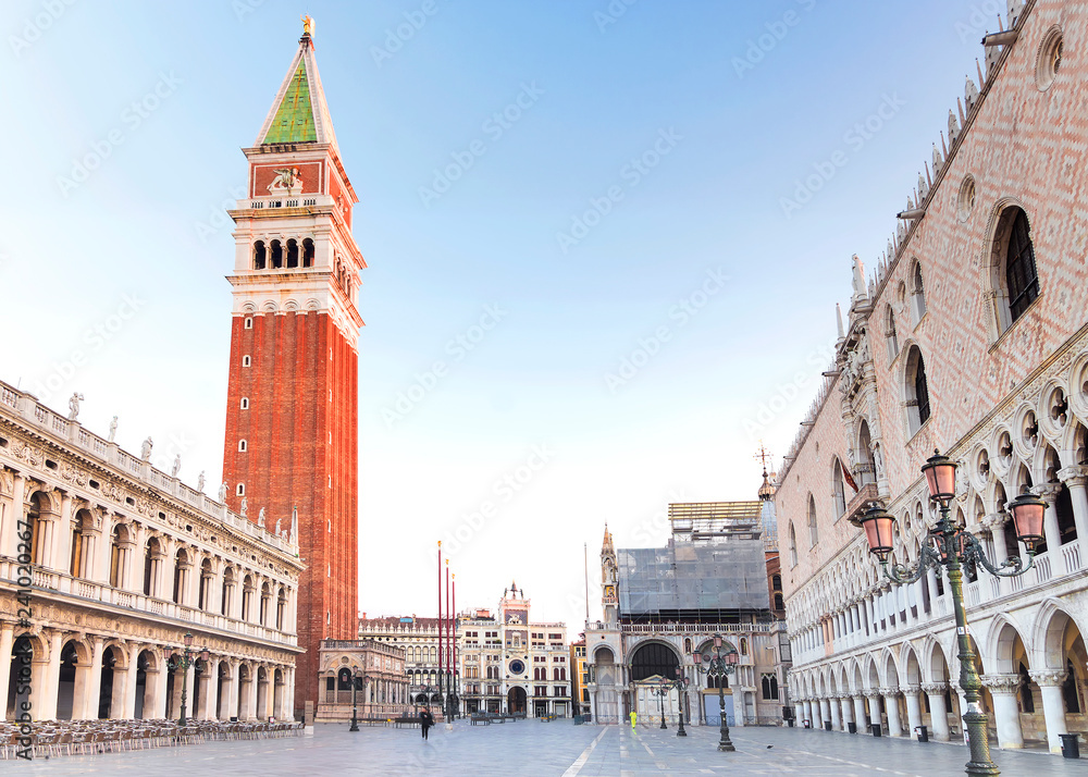 Morning view of Piazza San Marco in Venice, Italy