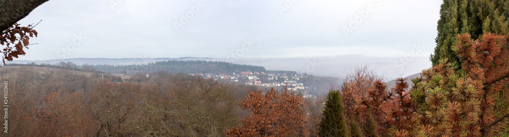Panoram of fields and village in langgöns hessen in Germany