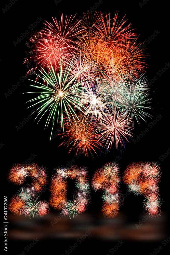 Beatiful fireworks on the night sky with waterfront Beatiful fireworks on the night sky with waterfront