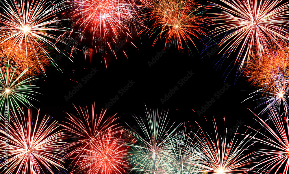 Red fireworks frame with black copy space