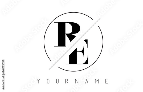 RE Letter Logo with Cutted and Intersected Design