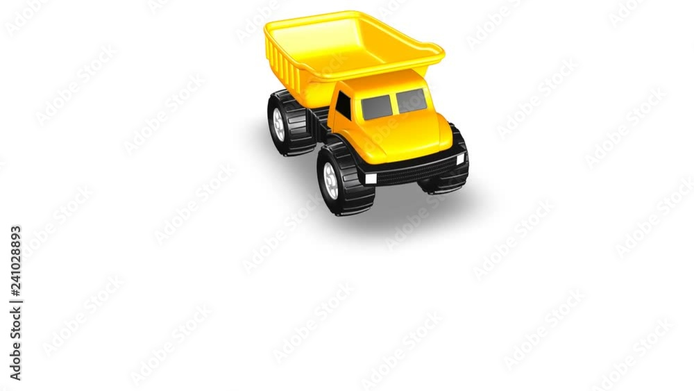 Overhead View of Yellow 3D Toy Dump Truck Rolls into Frame and Bed Lifts Animation 4K Overhead View of Yellow 3D Toy Dump Truck Rolls into Frame and Bed Lifts Animation 4K