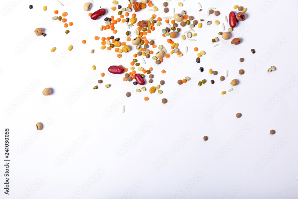Mix Pulses on white background, Pakistani Beans,Pulses,Lentils,Rice, Kidney Beans