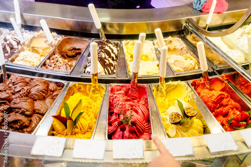 Murais de parede various flavors of gelato ice-cream at the showcase in dessert shop