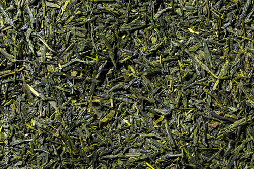 Sencha green tea leaves full frame