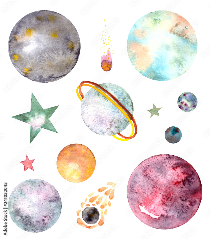 Set of cartoon planets and stars Stock Illustration | Adobe Stock
