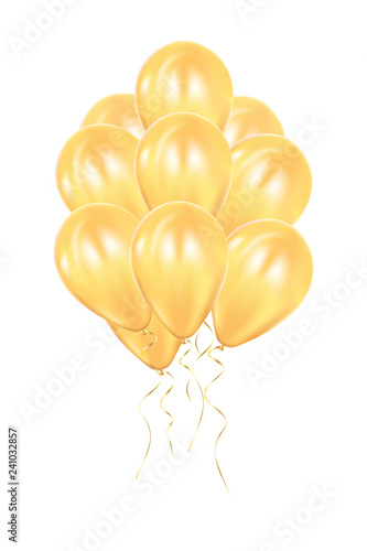 Realistic 3d golden ballons  Colorful glossy Ballon. Balloons isolated mockup for anniversary, birthday party. Design element. Wedding, start up decoration.