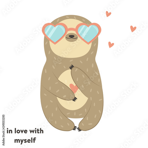 Vector illustration with cute sloth in glasses