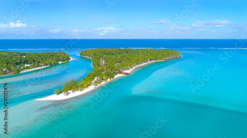 AERIAL Spectacular exotic island in Pacific is surrounded by the turquoise ocean © helivideo